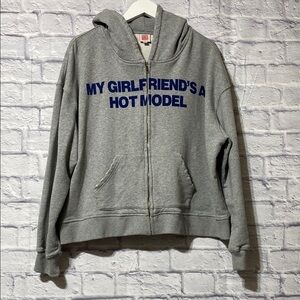 Gray Hoodie with Blue Text